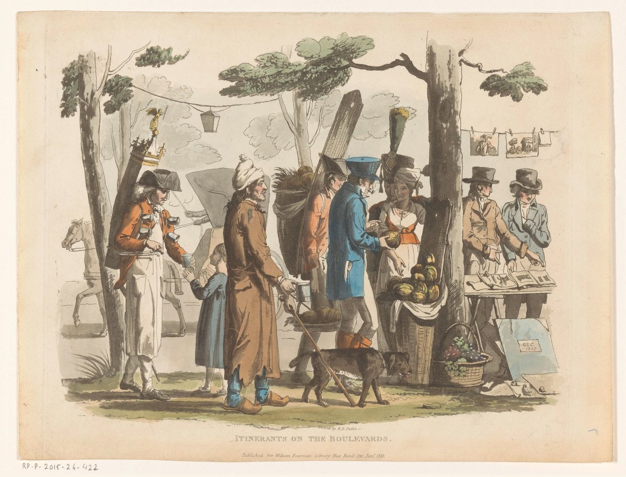 Cena de rua com comerciantes Itinerantes nas avenidas (título no objeto) de Richard Brinsley Peake