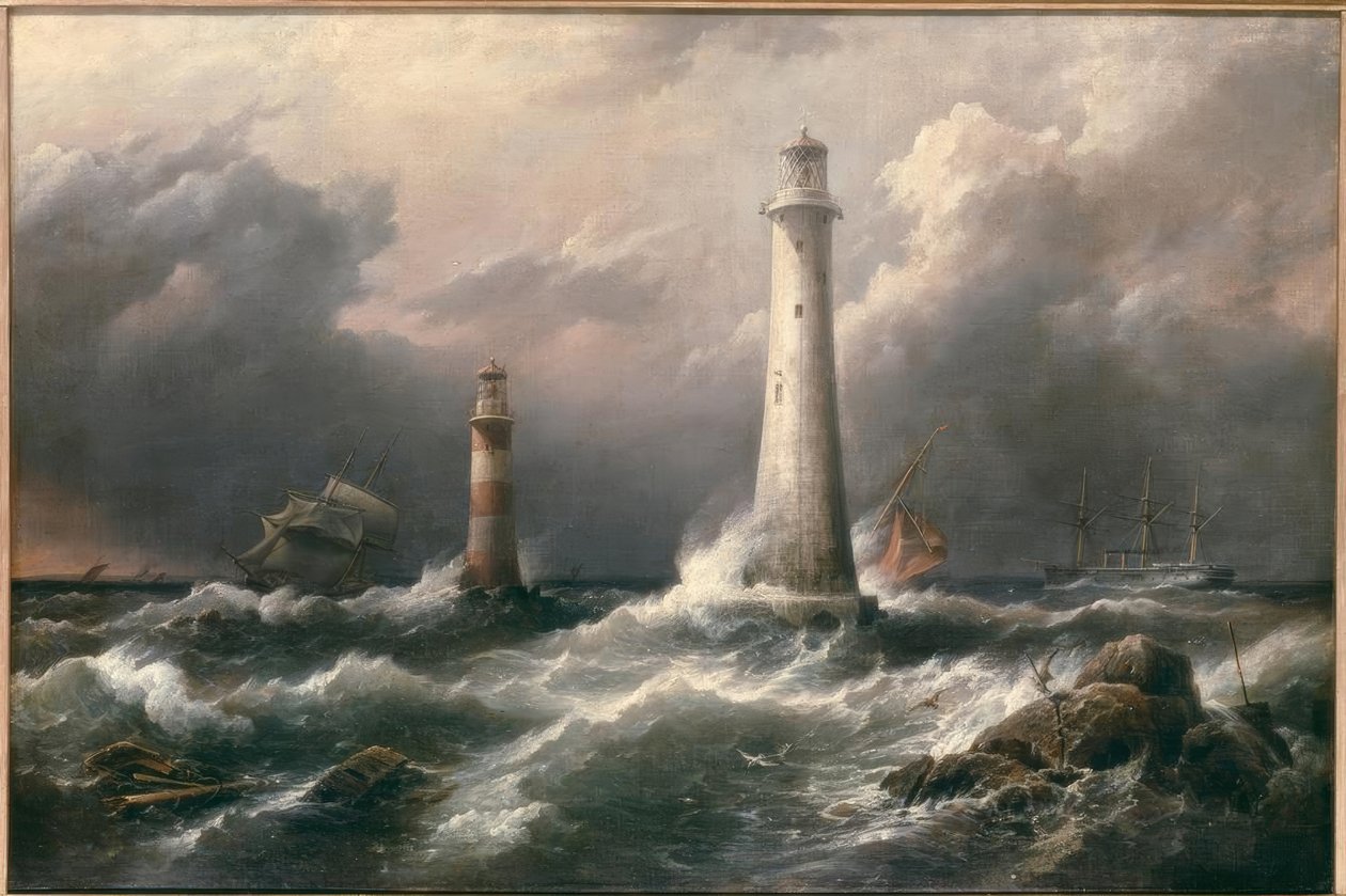 HMS Lord Warden fora dos faróis de Eddystone de Richard Brydges Beechey