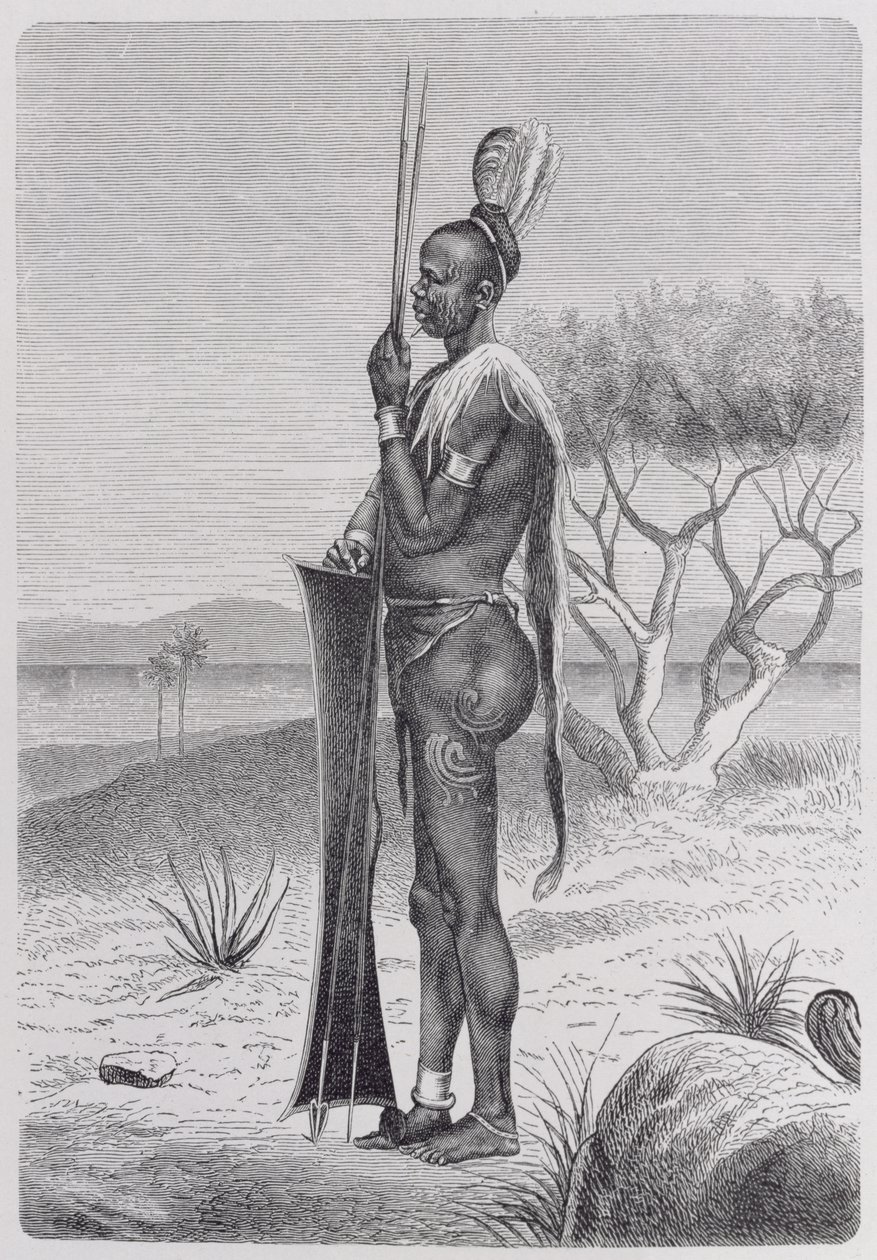 Um negro Shuli tatuado com as suas armas, de 