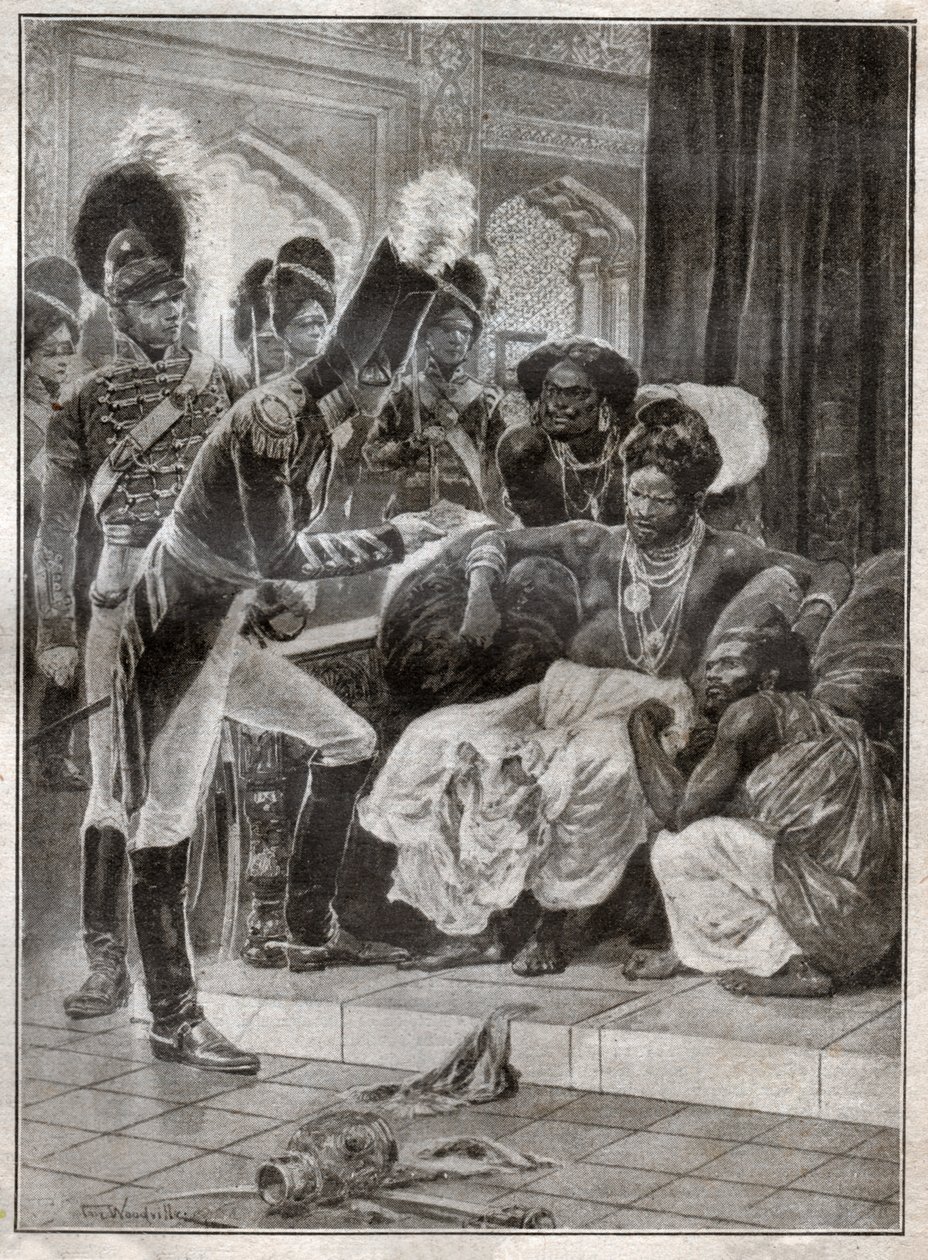Colonialismo no Sri Lanka. (Gravura de Richard Caton (after) Woodville