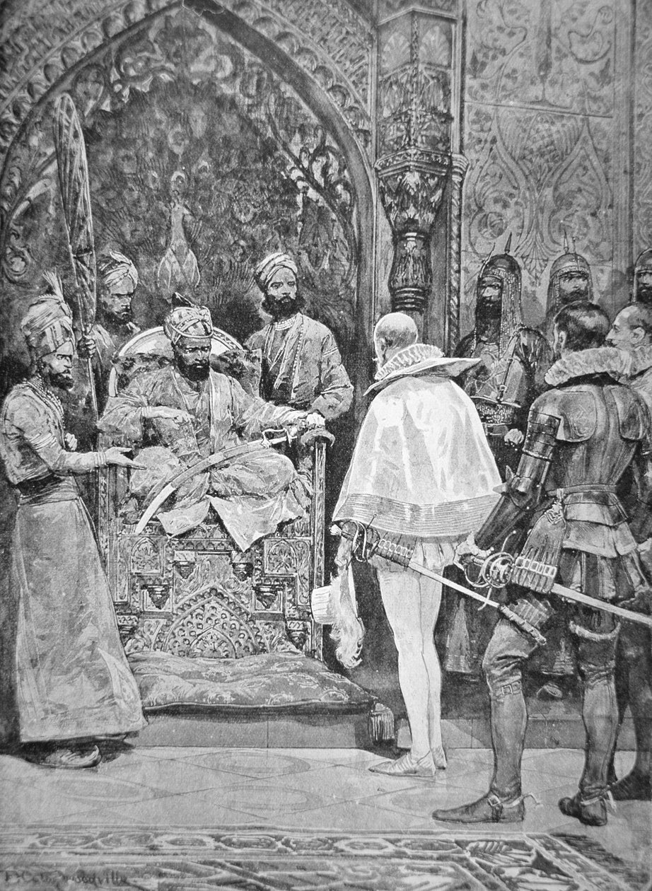 O embaixador inglês na Índia em 1615 (litho) de Richard Caton II (after) Woodville