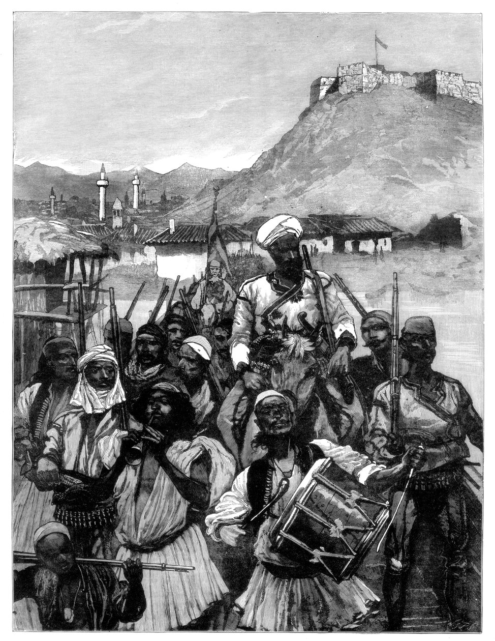 Os albaneses de Scutari atravessam o Boyana para ocupar Dulcigno, 1880. de Richard Caton II Woodville