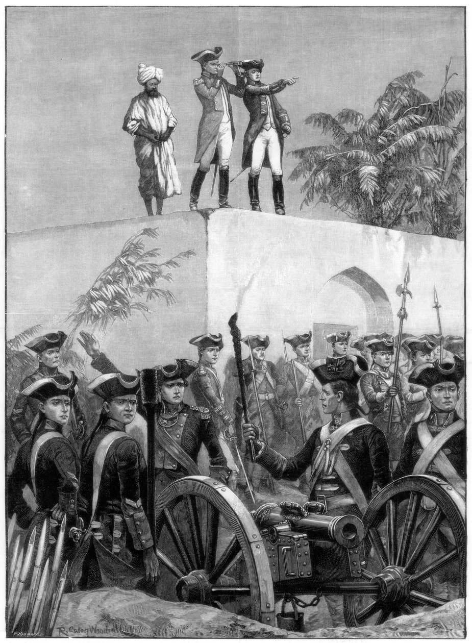 Clive no telhado do pavilhão de caça Nawab Siraj Ud Daulahs, Índia, 1757, 1893. de Richard Caton II Woodville