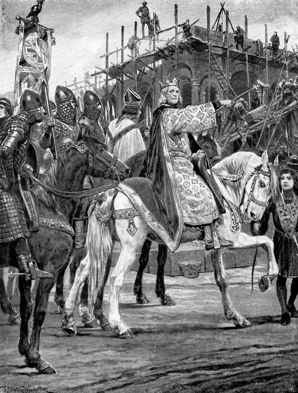 Edward, o Confessor, assistindo a construção da Abadia de Westminster, c1050, c1920. de Richard Caton II Woodville
