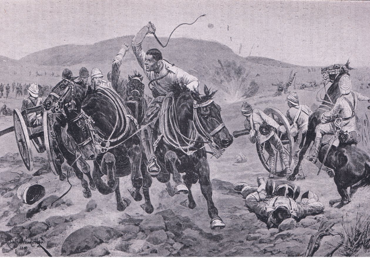 Artilharia de campo entrando em ação (litho) de Richard Caton II Woodville