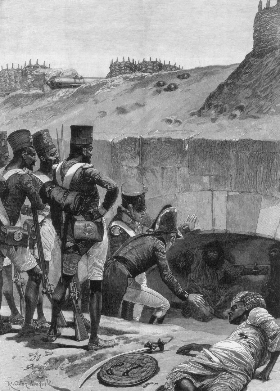 Encontrando os prisioneiros britânicos sob as casamatas nas fortificações, 1894. de Richard Caton II Woodville
