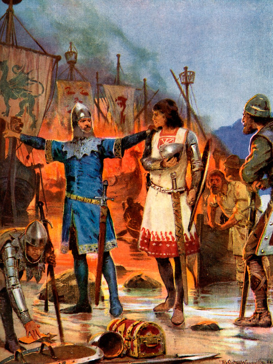 Fitz-Stephen queima seus barcos, 1169 dC, c1920 de Richard Caton II Woodville