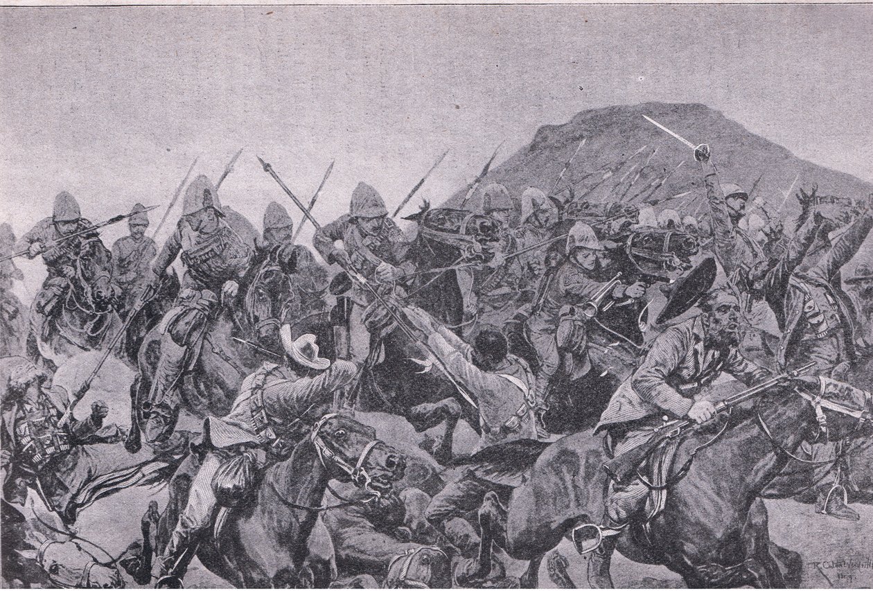 A Batalha de Elandslaagte: a carga de cavalaria (litho) de Richard Caton II Woodville