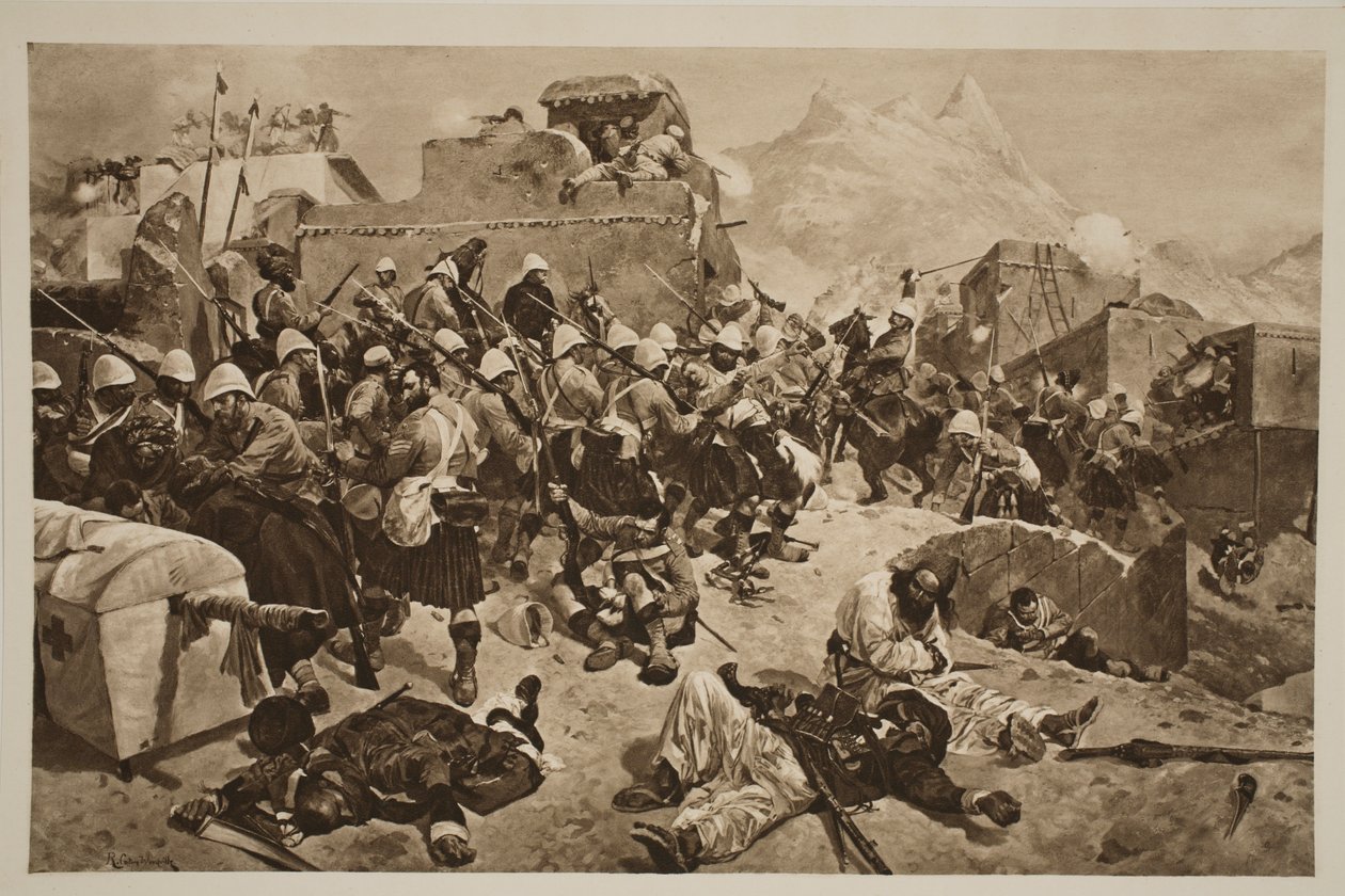 Candahar: The 92nd Highlanders e o 2º Gurkhas Storming Gaudi Mullah Sahibdad, de &39;The Illustrated London News&39;, 1901 de Richard Caton Woodville