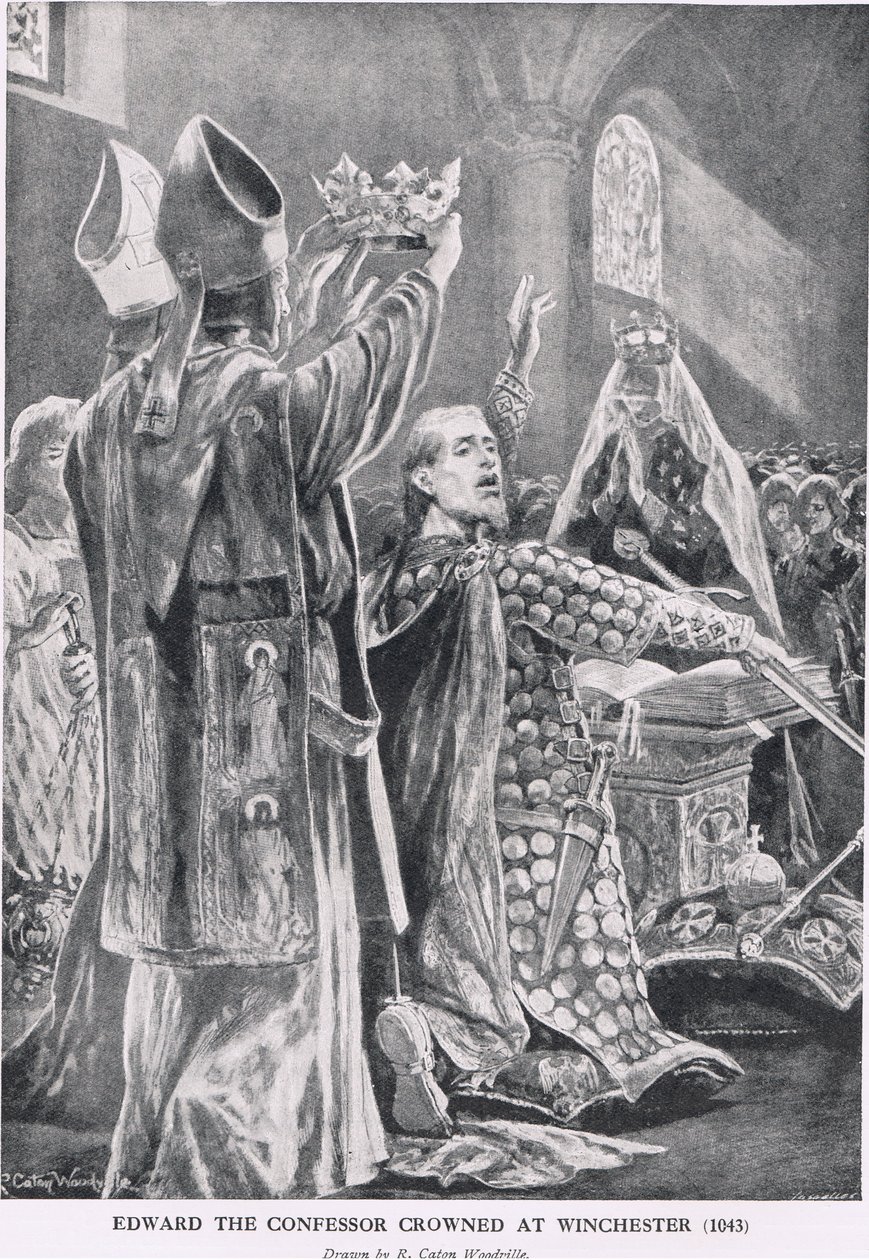 Edward, o Confessor Coroado em Winchester, 1043, da "História da Nação Britânica" de Hutchinson, c.1920 de Richard Caton Woodville