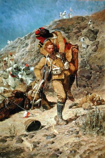 "Deus te abençoe, Tommy Atkins". de Richard Caton Woodville