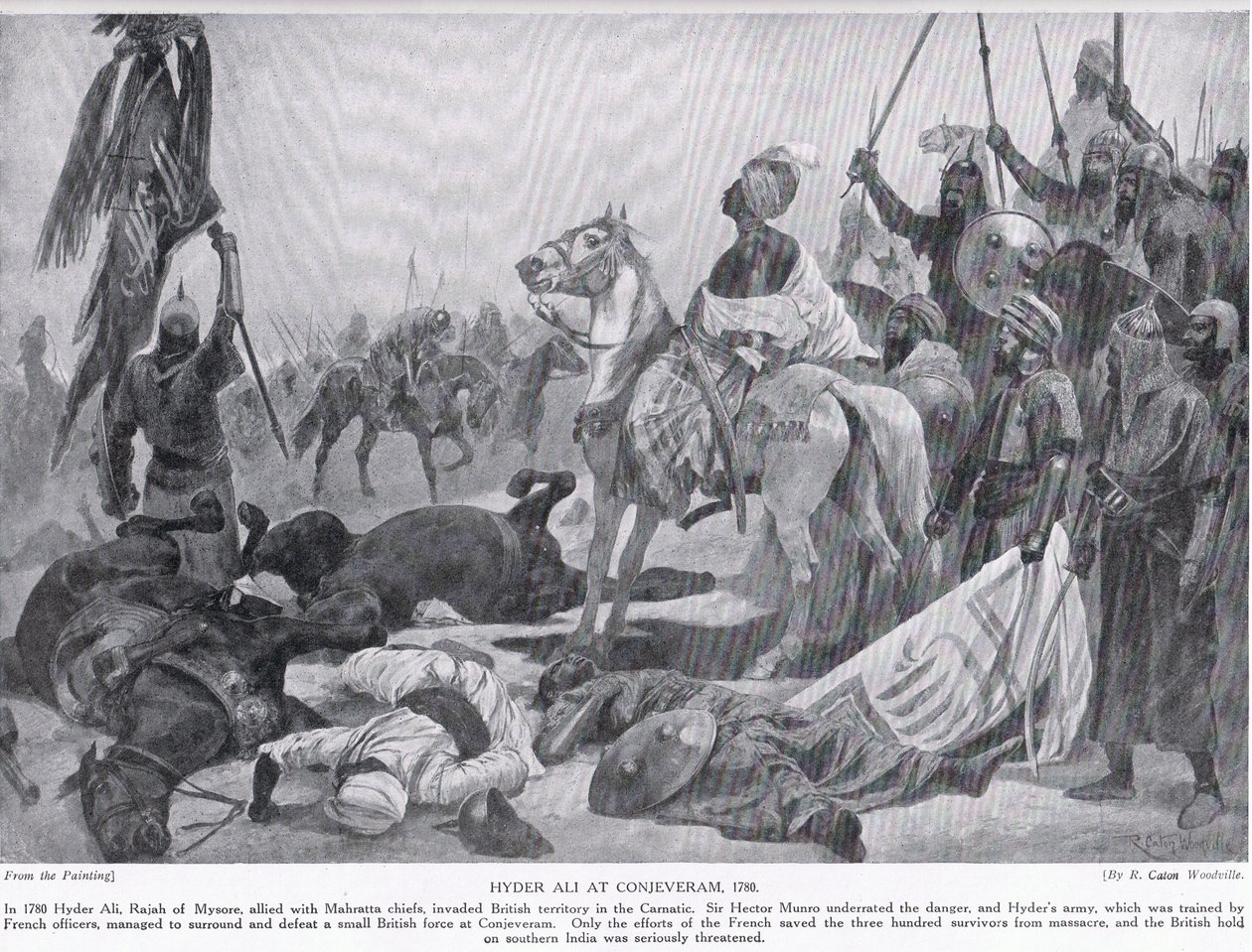 Hyder Ali no Conjeveram em 1780, ilustração da Hutchinsons História das Nações de Richard Caton Woodville