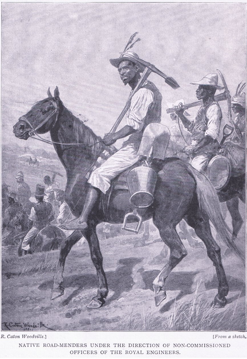 Trituradores de estradas nativas, de After Pretoria: The Guerilla War, publicado pela Harmsworth Bros Limited, 1901 de Richard Caton Woodville