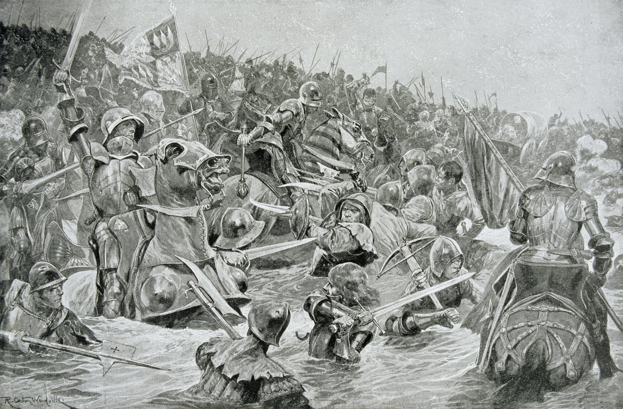 A batalha de Towton em 1461, ilustração da Hutchinsons &39;História da nação britânica&39; de Richard Caton Woodville