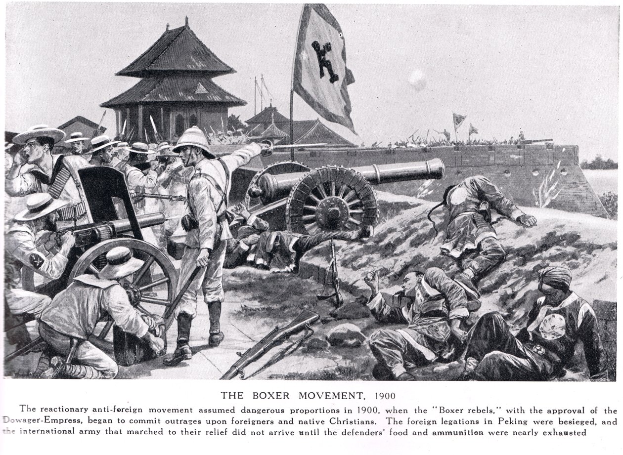 O movimento dos boxeadores, ilustração de "Hutchinsons History of the Nations", c.1910 de Richard Caton Woodville