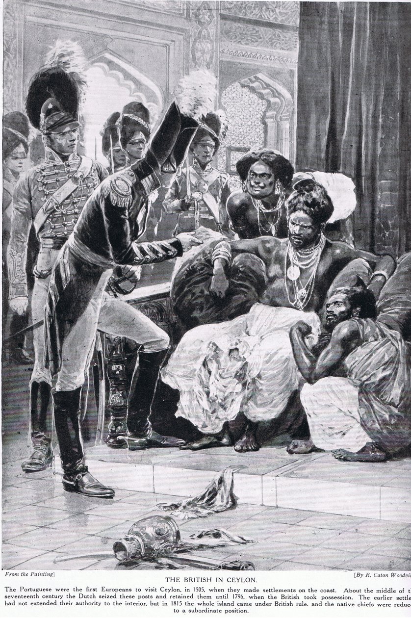 Os britânicos no Ceilão, ilustração da "História da nação britânica" de Hutchinson, c.1923 de Richard Caton Woodville