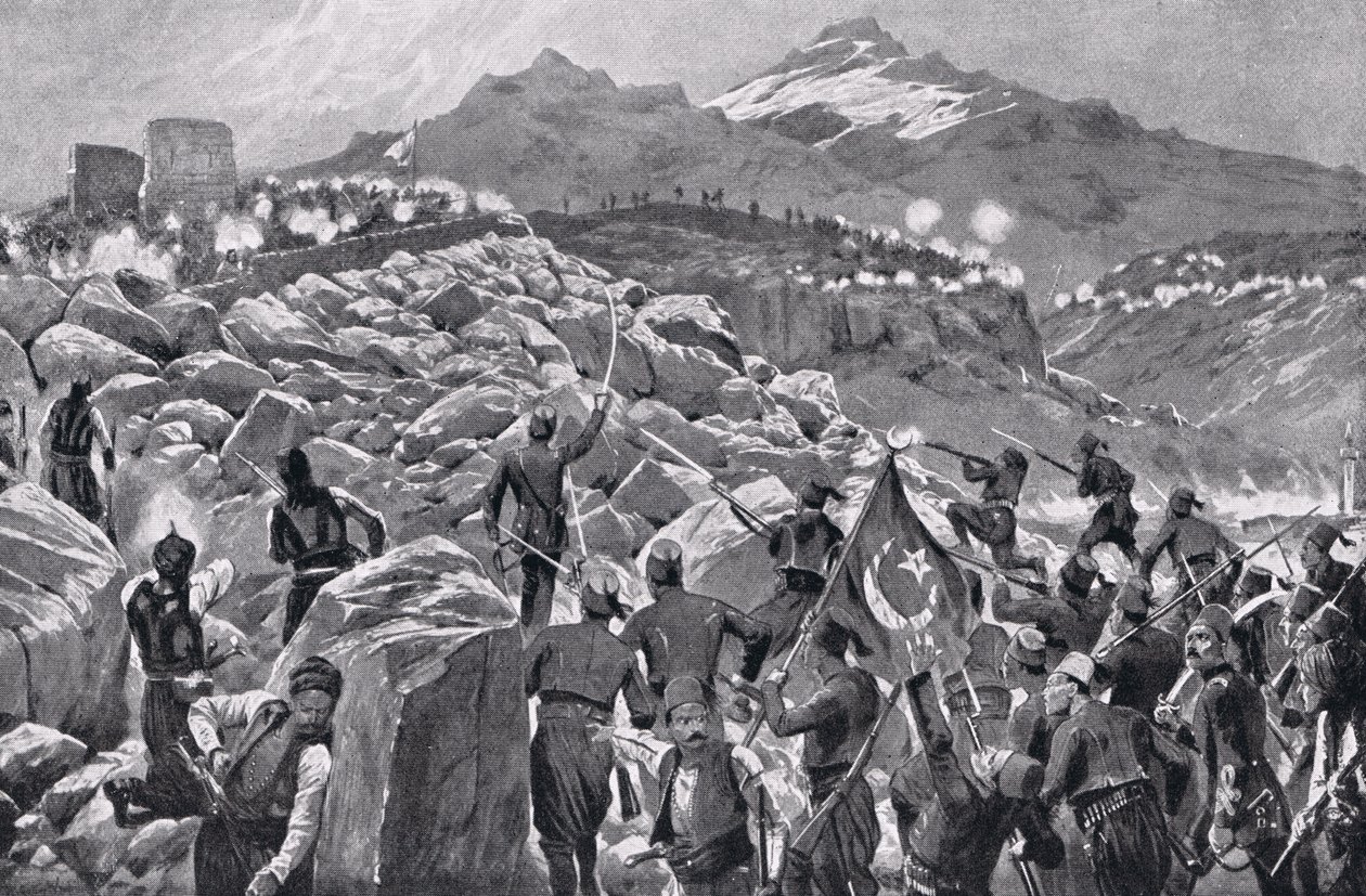A Rebelião Cretense Contra os Turcos, ilustração da "História das Nações de Hutchinson" de Richard Caton Woodville