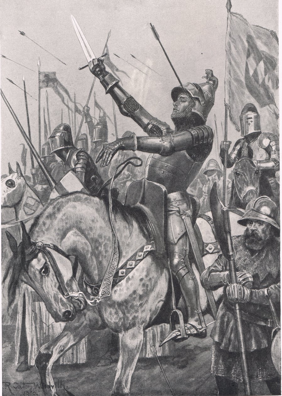 A Morte de Henry Hotspur, em 21 de julho de 1403, ilustração de "Batalhas Britânicas em Terra e Mar", publicada por Cassell, Londres, c.1910 de Richard Caton Woodville