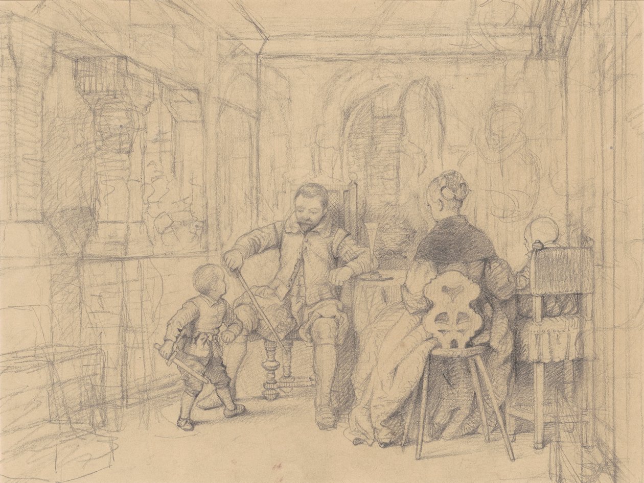 A lição de esgrima, c.1847-49 (grafite em papel de palha) de Richard Caton Woodville