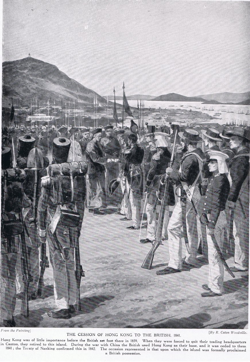 A cessão de Hong Kong à ilustração britânica de 1841 da "História da nação britânica" de Hutchinson, c.1923 de Richard Caton Woodville
