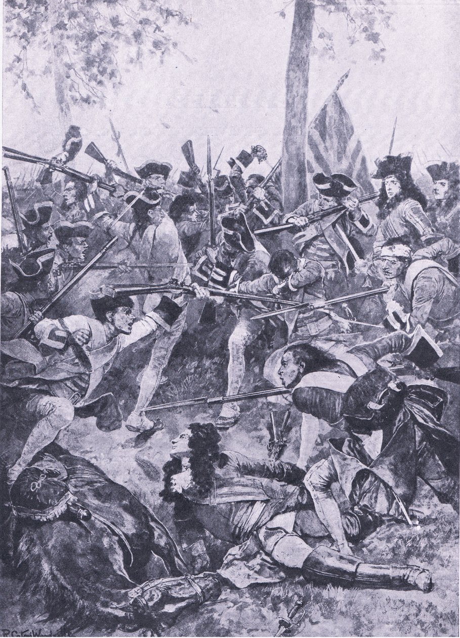 Batalha de Ramilles, 23 de maio de 1706: O ataque do Regimento irlandês, ilustração de batalhas britânicas em terra e mar, 1915 de Richard Caton Woodville junior