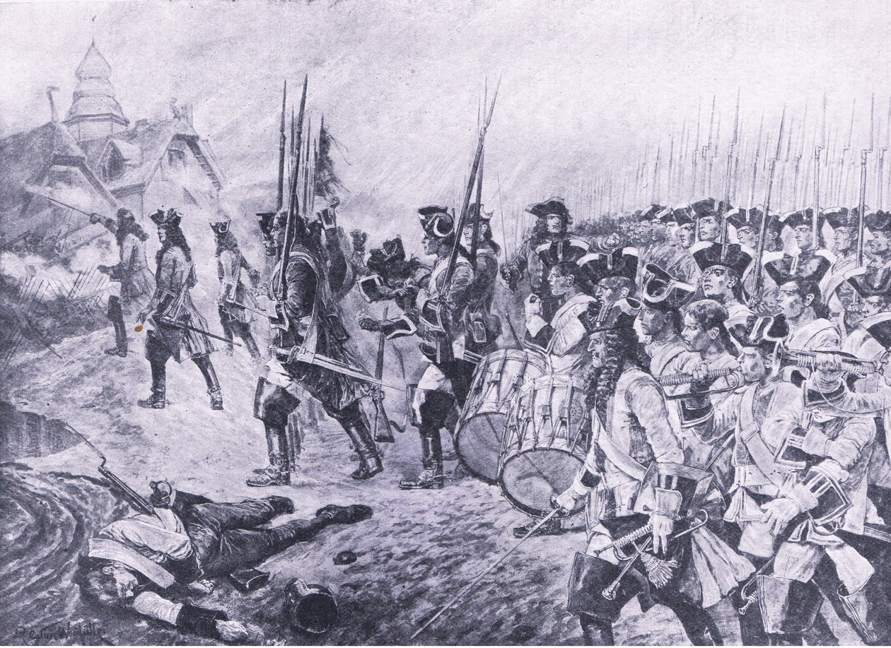 Blenheim, 13 de agosto de 1704: Ataque da aldeia, ilustração das Batalhas Britânicas na Terra e no Mar, 1915 de Richard Caton Woodville junior