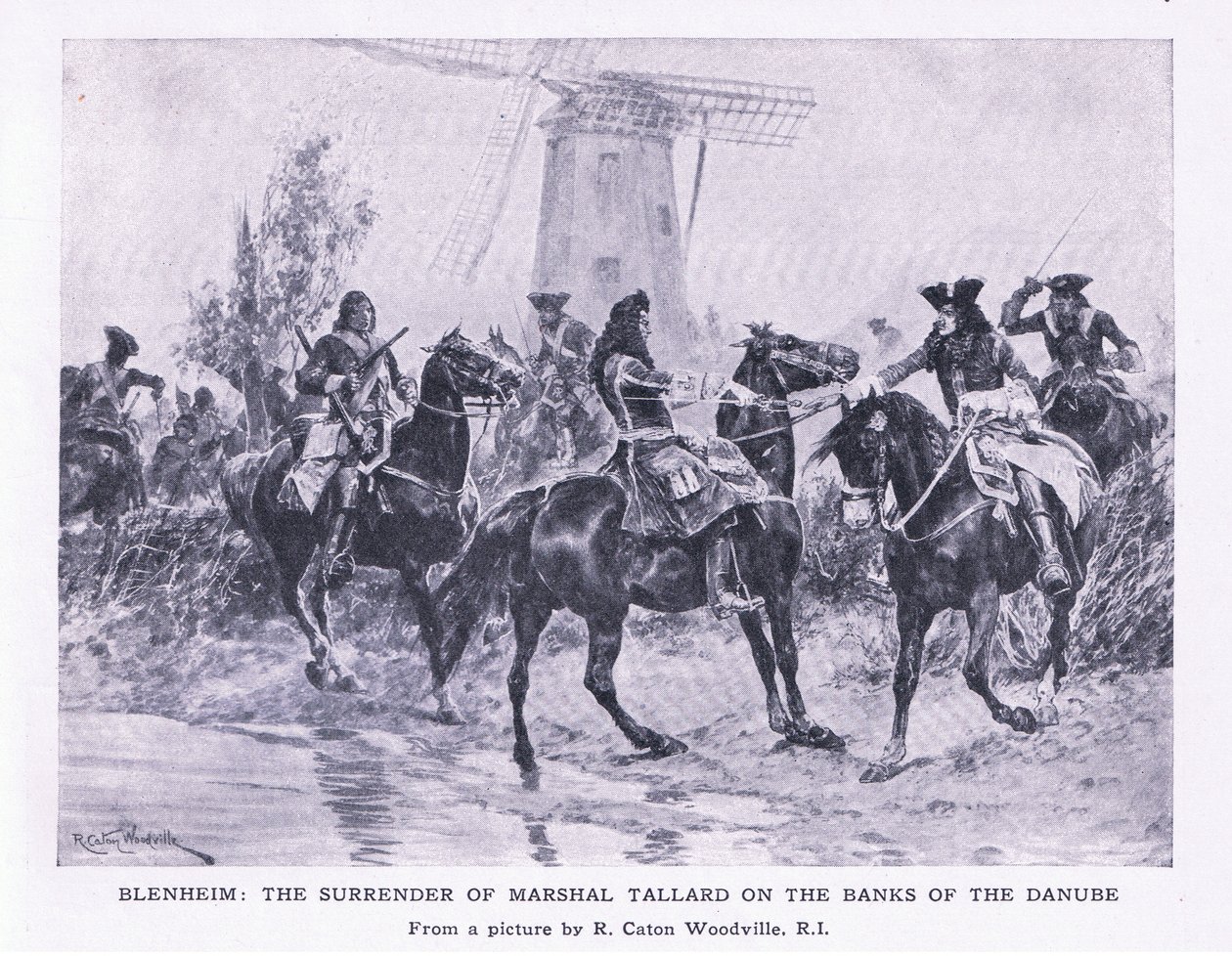Blenheim, 13 de agosto de 1704: A rendição de Marshall Tallard nas margens do Danúbio, ilustração das Batalhas Britânicas na Terra e no Mar, 1915 de Richard Caton Woodville junior