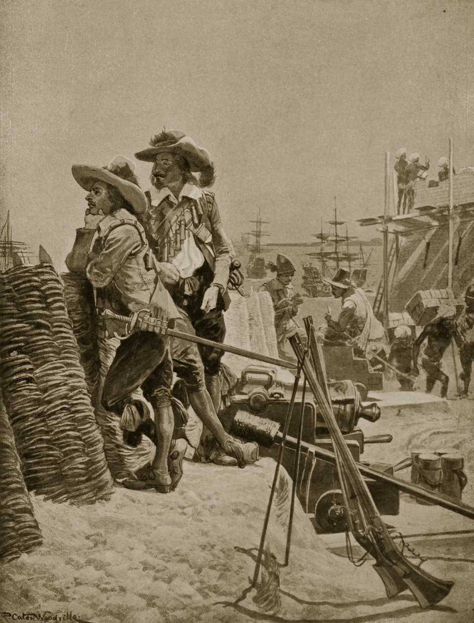 Construindo o primeiro forte em Madras, 1640, ilustração da &39;Hutchinson&39;s Story ofthe British Nation&39;, c.1923 de Richard Caton Woodville junior