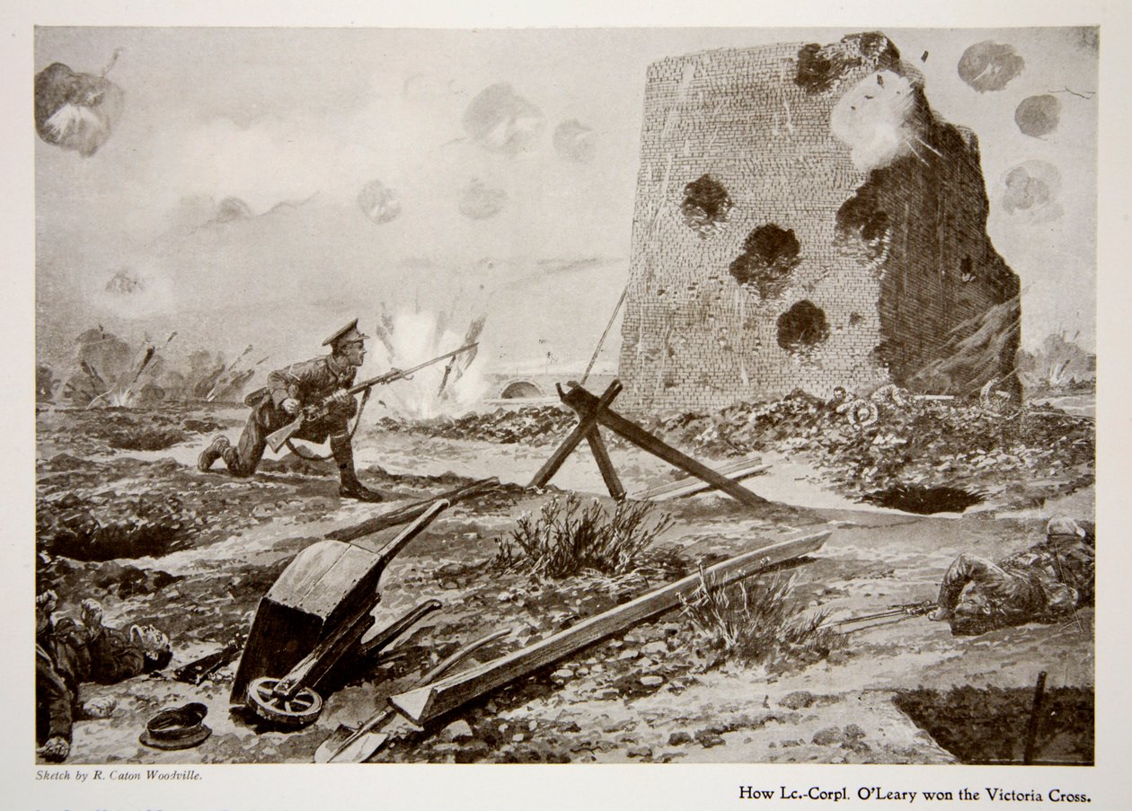 Como o Le-Corpl O&39;Leary venceu a Victoria Cross, de &39;O ano de 1915: um registro de realizações notáveis e eventos&39;, 1915 de Richard Caton Woodville junior