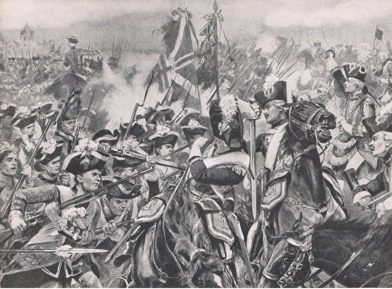 A Batalha de Minden, 1º de agosto de 1759, ilustração das Batalhas Britânicas na Terra e no Mar, 1915 de Richard Caton Woodville junior