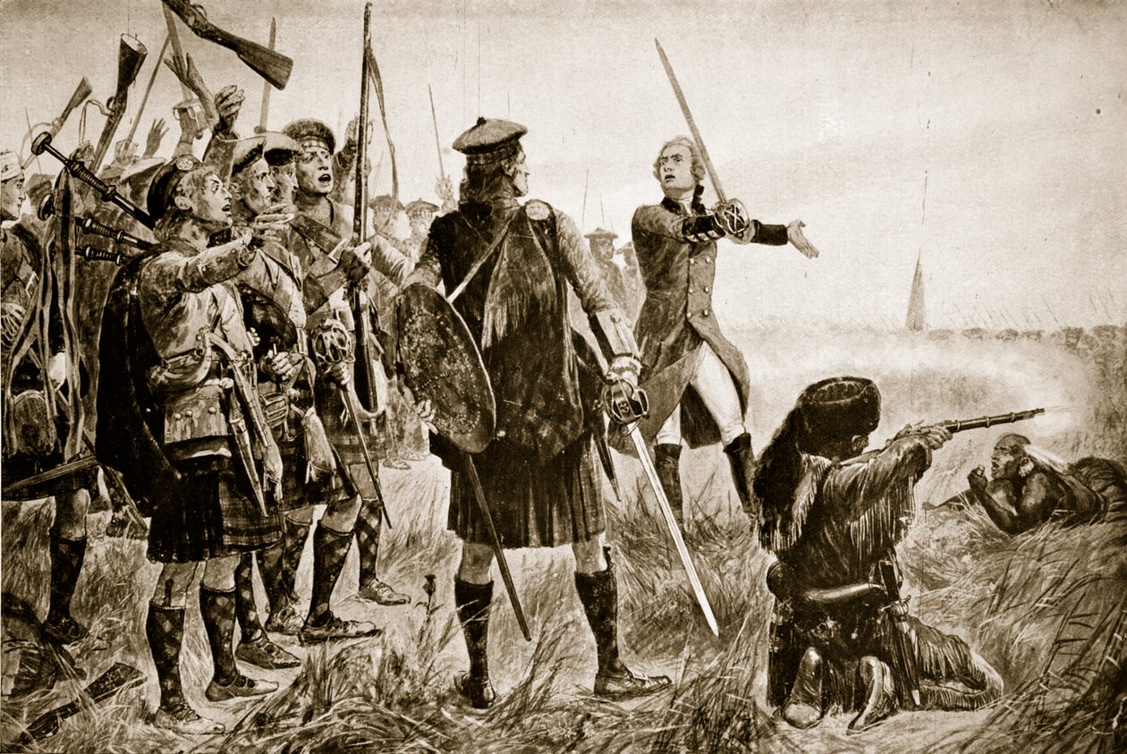 A Batalha de Quebec, 1759, ilustração da "História da Nação Britânica" de Hutchinson, c.1923 de Richard Caton Woodville junior