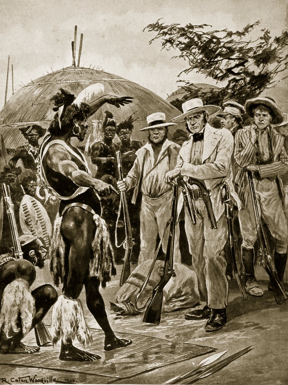 Os britânicos em Natal, 1824, ilustração da "História da nação britânica" de Hutchinson, c.1923 de Richard Caton Woodville junior
