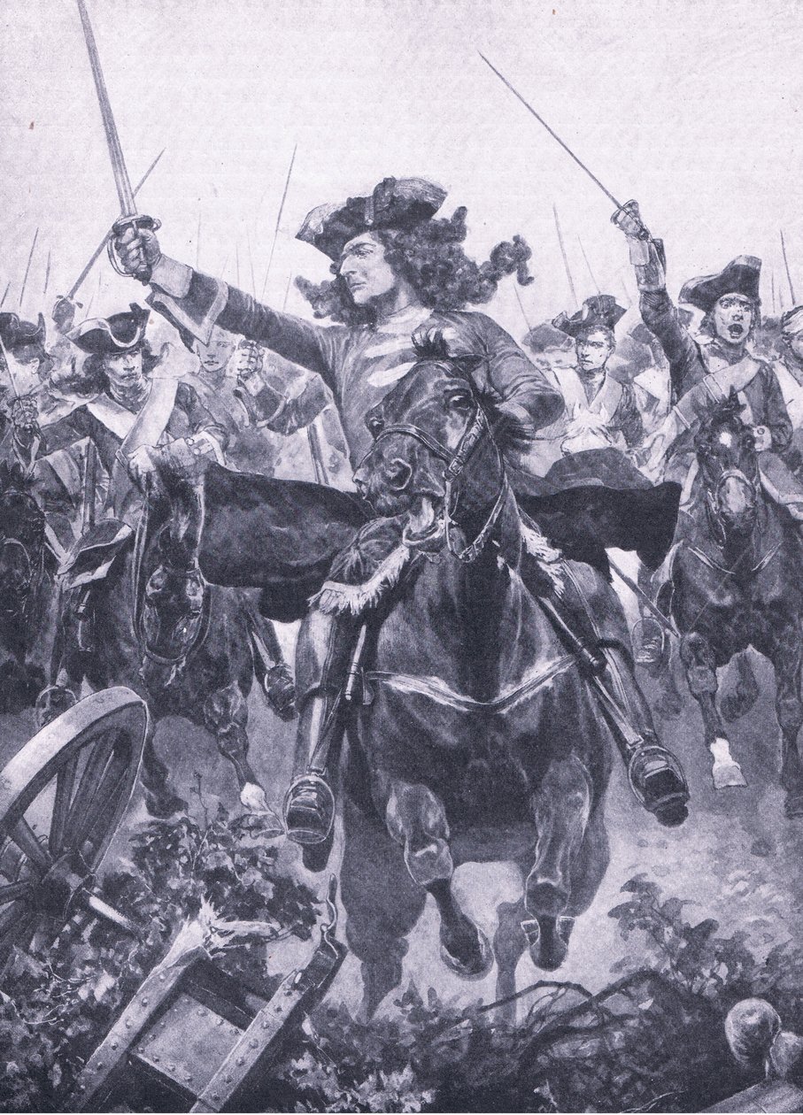 O duque de Marlborough na batalha de Oudenarde, 11 de julho de 1708, ilustração de britânicos Battles on Land and Sea, 1915 de Richard Caton Woodville junior