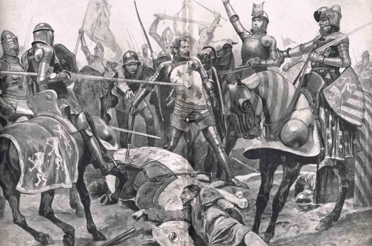 A Última Estada de João II na França na Batalha de Poitiers, ilustração de "Batalhas Britânicas na Terra e no Mar", publicada por Cassell, Londres, c.1910 de Richard Caton Woodville junior