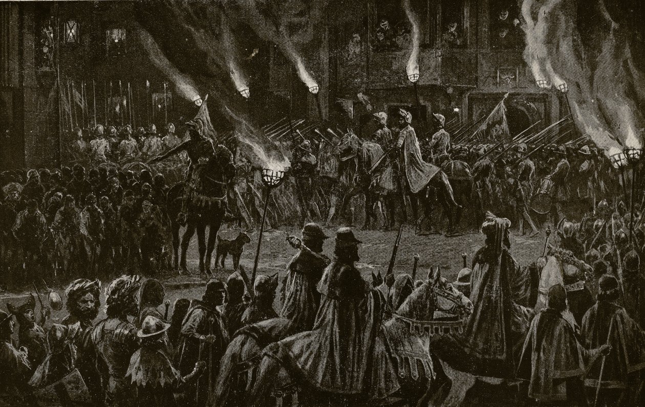 The Marching Watch, ilustração da "História da Nação Britânica" de Hutchinson, c.1923 de Richard Caton Woodville junior