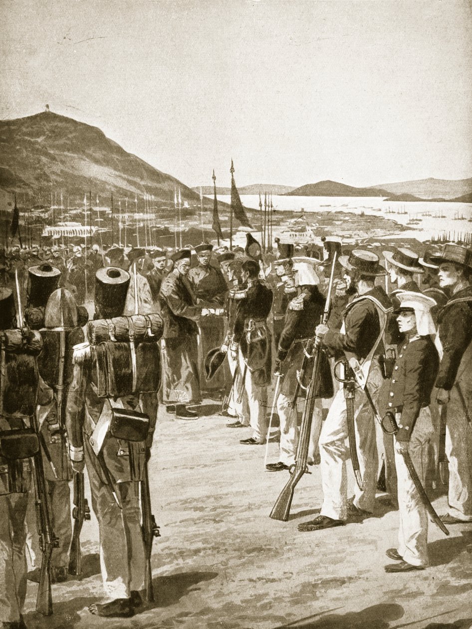 A cessão de Hong Kong à ilustração britânica de 1841 da "História da nação britânica" de Hutchinson, c.1923 de Richard Caton Woodville junior