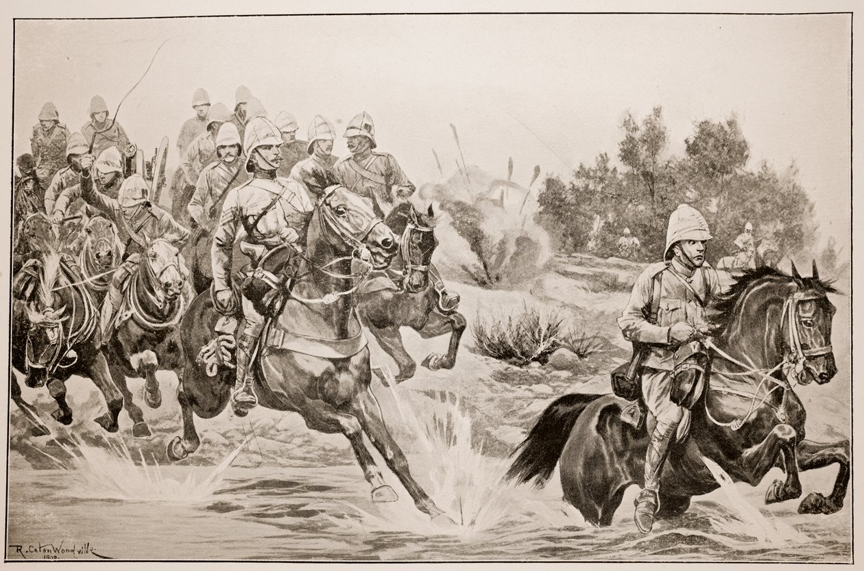 O grande avanço: Artilharia Real a Cavalo (Divisão de Cavalaria) Atravessando o Vaal de Richard Caton Woodville junior