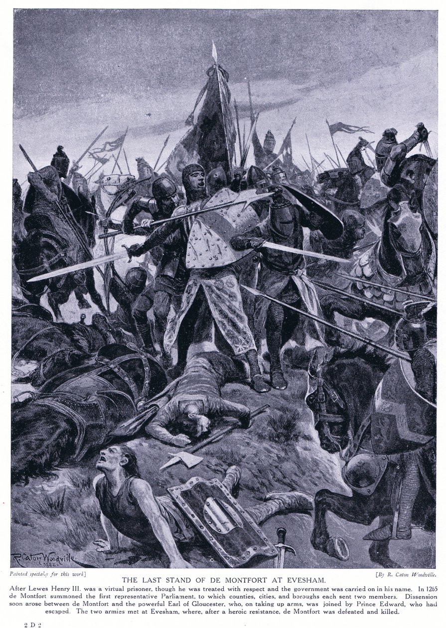 A última parada de Montford em Evesham AD1265, década de 1920 de Richard Caton Woodville junior