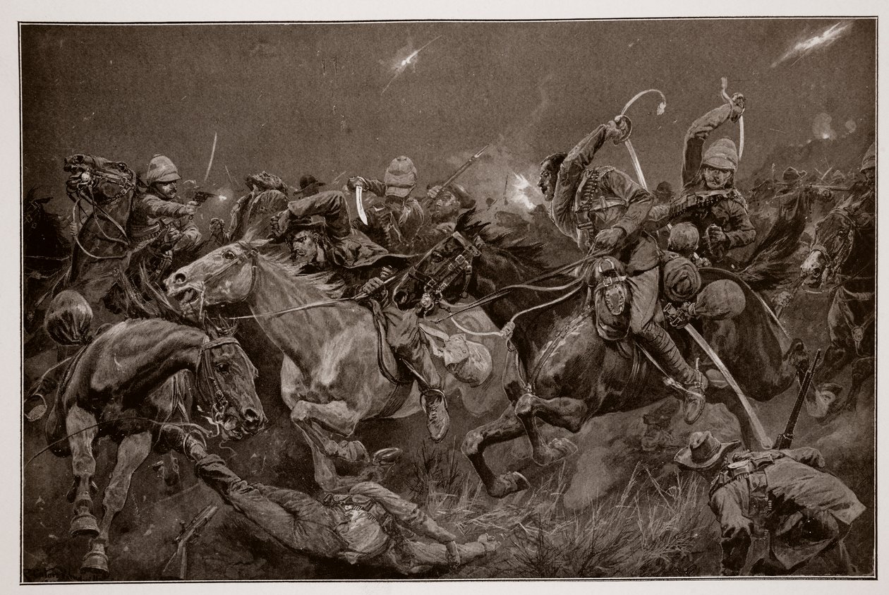 A carga noturna dos 19 Hussars perto de Lydenberg em 7 de novembro de 1900 de Richard Caton Woodville junior