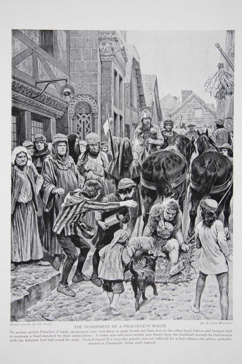 A punição de um padeiro fraudulento, ilustração da "Hutchinson&39;s Story ofthe British Nation", c.1923 de Richard Caton Woodville junior