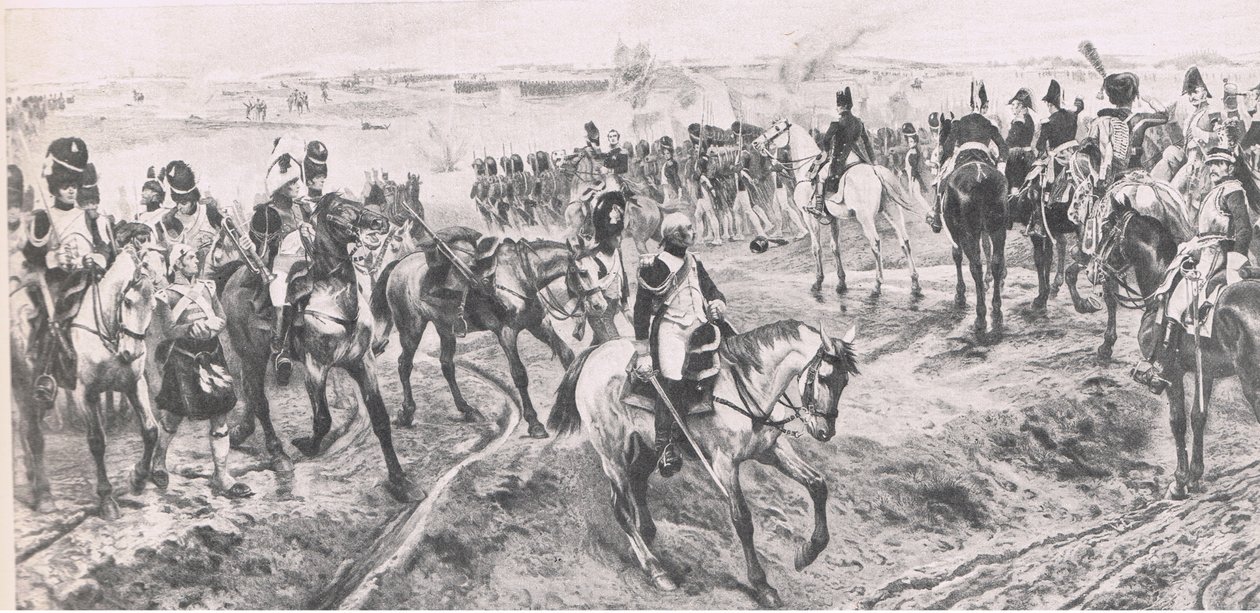 Waterloo 18 de junho de 1815: A velha guarda, ilustração das batalhas britânicas na terra e no mar, 1915 de Richard Caton Woodville junior