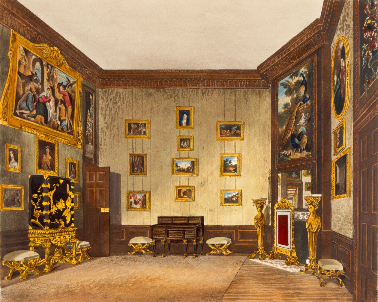 Escrita Escrita do Rei, Hampton Court, de "A História das Residências Reais", gravada por Richard Reeve (n.1780), de William Henry Pyne (1769-1843), 1819 de Richard Cattermole