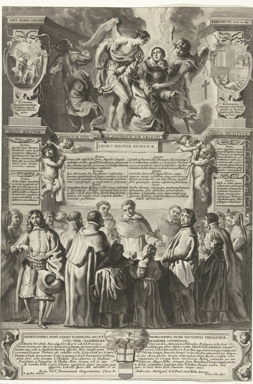 Instelling van de broederschap Militia Angelica Thomae Aquinatis, 1649
Origo Militiae Angelicae, divi Thomae Aquinatis; sub caelesti eius cingulo castitatis, institutae (título sobre o objecto) de Richard Collin