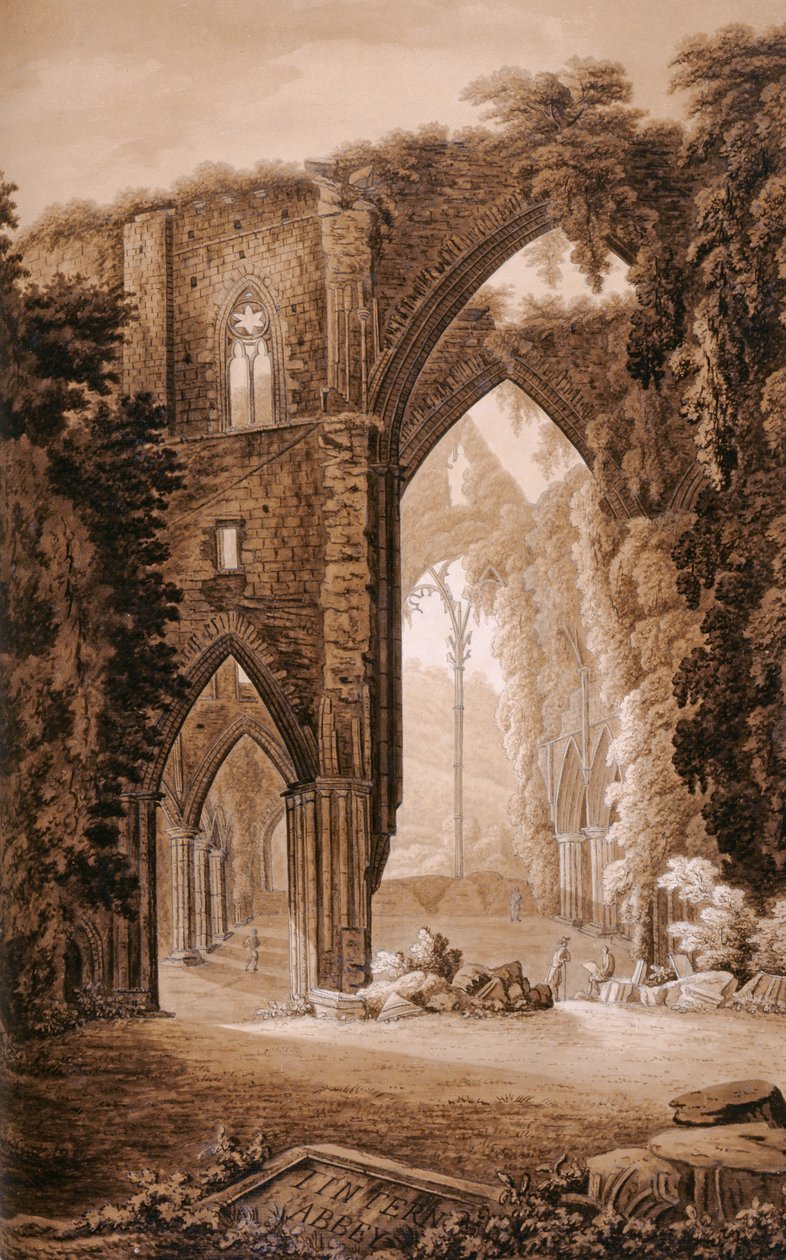 Abadia de Tintern, da &39;Historical Tour by Monmouthshire&39; de William Coxe, impressa por T. Cadell, 1801 (caneta e tinta e grafite sobre papel) de Richard Colt Hoare