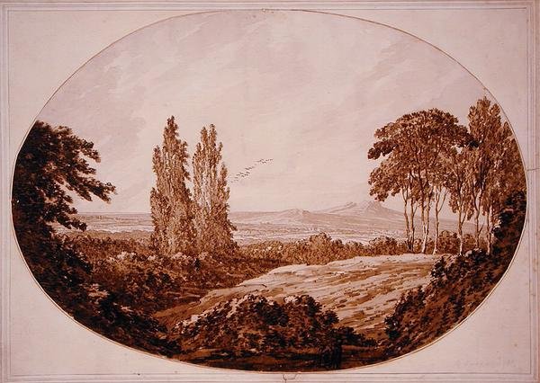Landscape, Trees and Rocky Hills (caneta e lavagem de tinta sobre papel) de Richard Cooper