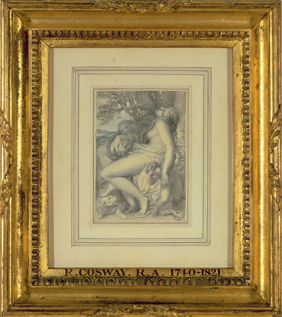 Marte repousando no colo de Vênus, c.1805-15 (wc sobre lápis sobre papel) de Richard Cosway
