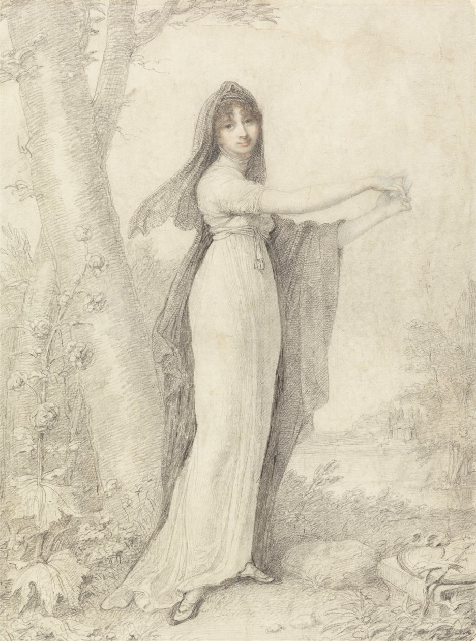 Retrato de uma Senhora de pé perto de um lago de Richard Cosway