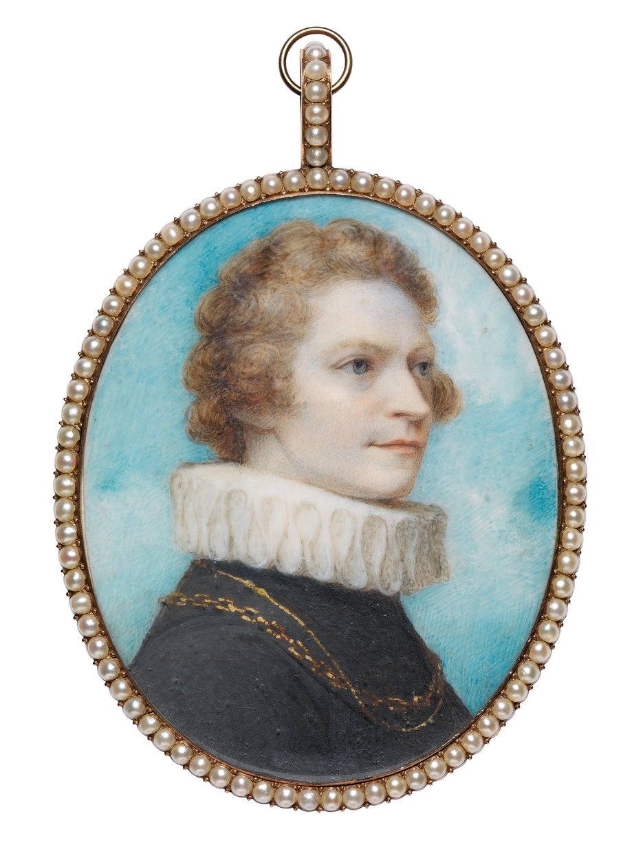 Autorretrato em traje elizabetano; uma madeixa do seu cabelo (no verso) de Richard Cosway