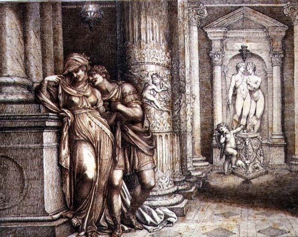 Dois amantes encorajados pelo Cupido de Richard Cosway