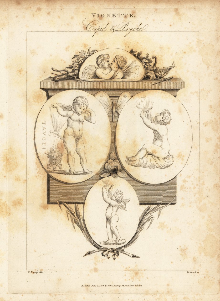 Gemas ilustrando Cupido e Psique, 1812 (gravura) de Richard Dagley